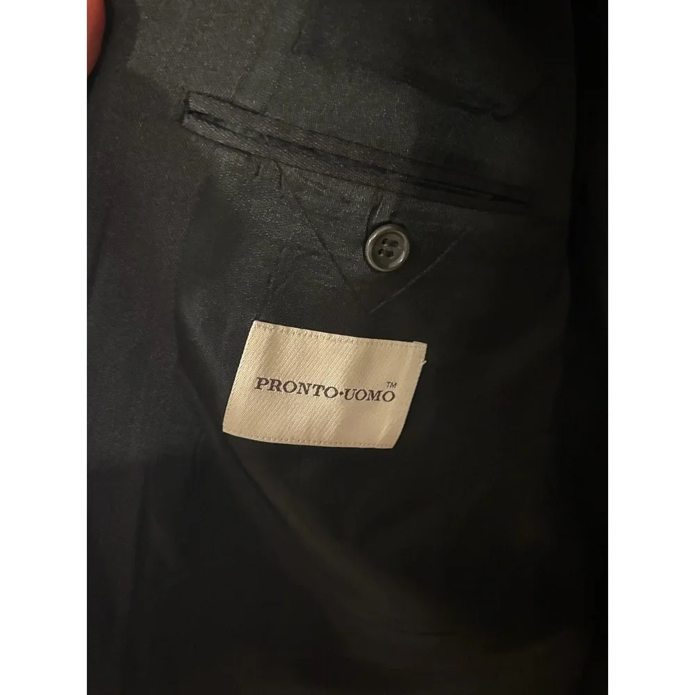 Pronto Uomo Platinum Men Wool Suit Jacket and Pants Charcoal Black 43R 36x30